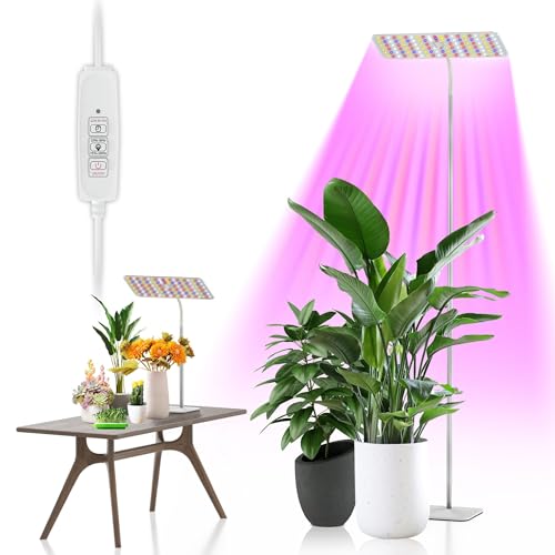 Full Spectrum LED Grow Lights for Indoor Plants, 120 LEDs, 18W, 4 Dimmable Levels, Timer (4/8/12H), Adjustable Height, Perfect for Small Desk Plants, Energy-Efficient & Durable Base, Ideal for Home