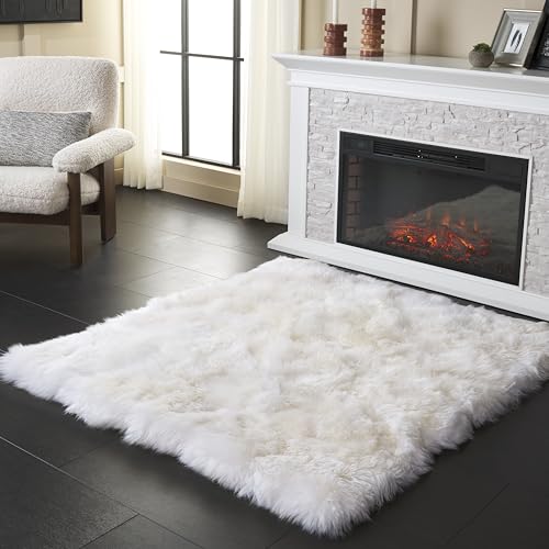 SAFAVIEH Sheep Skin Collection Area Rug - 5' Square, Natural & White, Handmade…