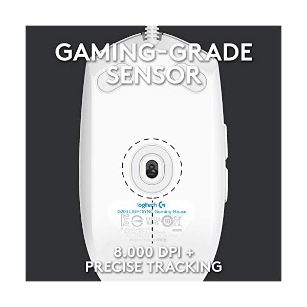 Logitech G203 LIGHTSYNC Gaming Mouse with Customizable RGB Lighting, 6 Programmable Buttons, Gaming Grade Sensor, 8K DPI…