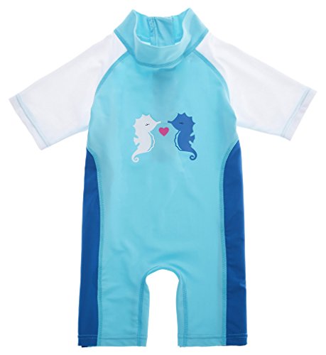 ALove Baby Boys' Short Sleeve Zipper Full Body One Piece Rash Guard Blue 6 Months