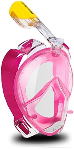 #1 BEST 180ยฐ Full Face Snorkel Mask on Amazon, by North Scout - Clearview Technology with Easy Breathe Design and Silicone Facial Lining. (Pink, L/XL)