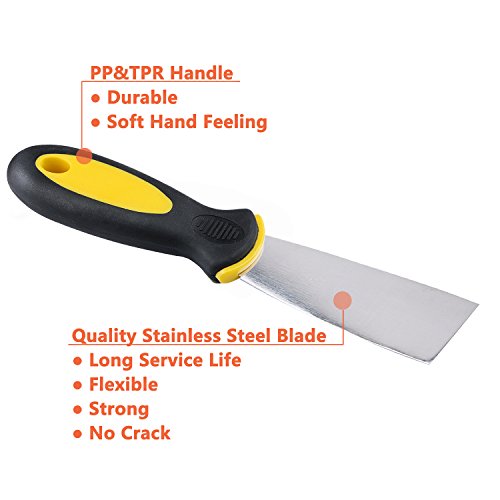Unime 4 Pieces Stainless Steel Putty Knife Set, Includes 1-1/2 Inch Putty Knife, 3 Inch Wall Scraper, 4 Inch Drywall Flexible Steel Taping Knife, 6 Inch Taping Knife