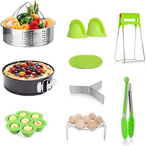 Instant Pot Accessories, 10PCS Pressure Cooker Accessories Set for Instant Pot 5, 6,8 Qt - Steamer Basket,Egg Rack, Springform Pan,Egg Bites Mold,Steamer Basket Inserts, Silicone Mitt (Green)