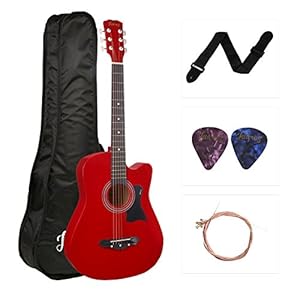 Juârez Acoustic Guitar, 38 Inch Cutaway, JRZ38C with Bag, Strings, Pick and Strap, Red
