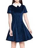 Allegra K Women's Contrast Doll Collar Fit and Flare Dress M Blue
