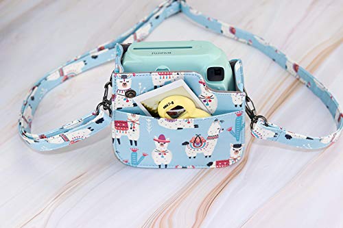 Blummy PU Leather Instax Mini 9 Camera Case for Fujifilm Instax Mini 8/ Mini 8+/ Mini 9 Instant Camera with Adjustable Strap and Pocket (Blue Alpaca)