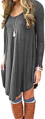 Women's T Shirt Dress Casual Loose Tunic Long Sleeve V-neck Frock by Azot (M, Grey)
