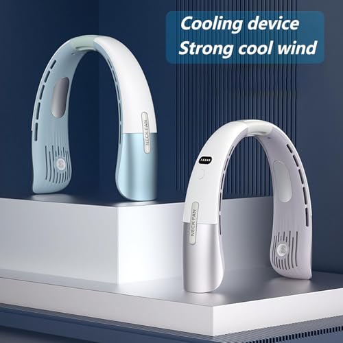 Portable Neck Fan 2X Cooling Pads, 1S Instant Cooling and 5 Speed Wind Adjustment Neck Cooler,Bladeless Fan Neck Air Conditioner, 4000mAh Rechargeable Portable Neck Fan to Outdoor Travel Sports Blue