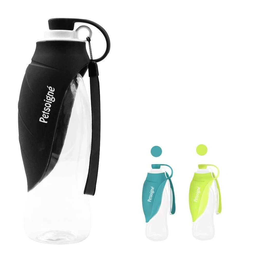 Petsoigné Portable Dog Water Bottle in Silicone Pet Water Bottles Foldable for Travel Walking Hiking (Black)