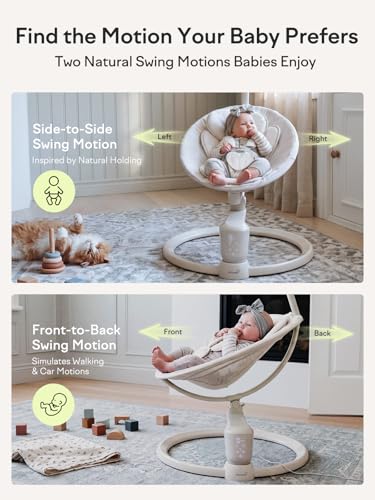 Grownsy Baby Swings for Infants, Dual Motion Side-to-Side & Front-to-Back Baby Swing Rocker with 5 Speeds and Built-in Music, 270° Seat Rotation, 5-Point Harness for Newborn 0-9 Months
