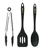 MasterPan 3 Piece Silicone Kitchen Utensils Set, Large, Black