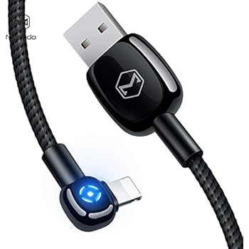 Power Off/On Smart LED Auto Disconnect 90 Degree Right Angle Gamer Nylon Braided Sync Charge USB Data 6FT/1.8M Cable Compatible iPhone/iPad Pro/Air,iPad Mini,iPod (Black (iPhone), 6FT/1.8M)