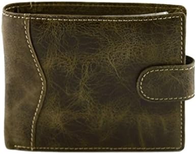 Genuine Leather Man Wallet, Aged Effect Color Green