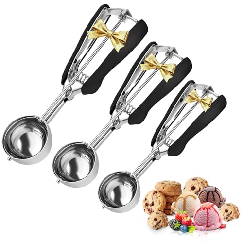 SPEENSUN 3-piece ice cream scoop set with trigger (4/5/6 cm) stainless steel dough scoop balls and melon ball mould made of 304 steel, for ice cream, melon balls, mashed potatoes, dough and cakes