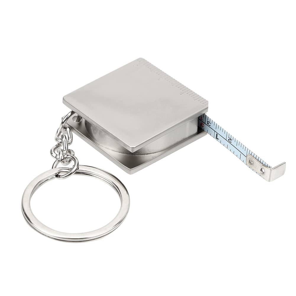 ARFUKA Keyring Retractable Ruler Tape Pendant Keychain Metal Pull Ruler Measuring Tools Key Ring Christmas Birthday Gift Key Chain for Men and Women Silver