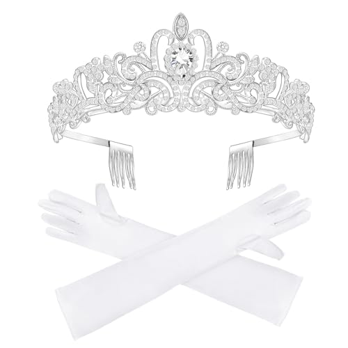 Didder Long Formal Gloves and Princess Tiaras for Women Formal Wedding Brides Costume Tea Party Homecoming Prom Outfit