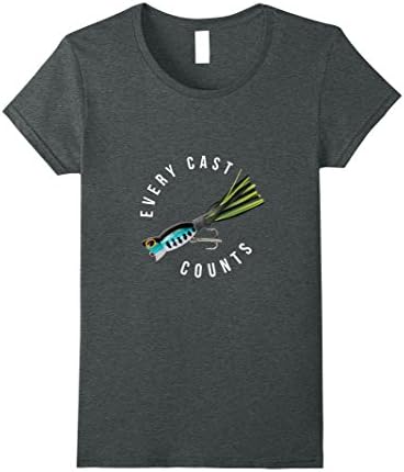 Womens NEW Fishing Shirt: Every Cast Counts + Hula Popper Bass Lure Medium Dark Heather