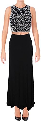 Xscape Womens Beaded Shift Crop Top Dress B/W 0