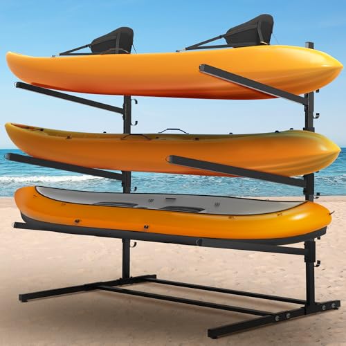 Photo 1 of Rengue Kayak Storage Rack, Heavy Duty Freestanding Kayak Stand for 3 Kayaks, SUPs, Canoe and Paddleboard Kayak Rack for Indoor & Outdoor Use