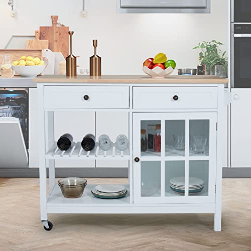 HOMHUM Rolling Kitchen Island Cart with Storage, 42 Inch Wood Tabletop