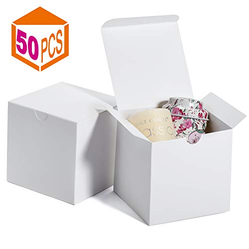 MESHA Gift Boxes 4x4x4 Inches，Kraft Paper Gift Boxes with Lids for Gifts，Crafting，Cupcake，Cardboard Boxes，Bridesmaid Proposal Boxes，Wedding Favor Boxes，Gift Ornaments，Easy Assemble Boxes， (50)