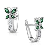 Butterfly Girls May Simulated Birthstone Huggie Earrings 925 Sterling Silver with Secure Lever Back (May)