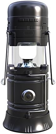 Virtoba Solar Camping Lantern, Portable Outdoor Rechargeable Lamp Flashlight with Bluetooth Speaker USB Power Bank FM Radio Built In for Hiking Emergencies Tent Light - Black