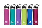 Stainless Steel Insulated Water Bottle with flip straw and sweat-proof rubber grip. H2O Sports drinking bottle is BPA Free, Eco Friendly, Good for Kids, and keeps ice over 24 hours