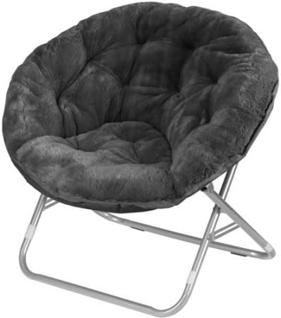 225 lbs Capacity Foldable Steel Frame Soft and Wide Seat Faux-Fur Saucer Folding Chair in Black