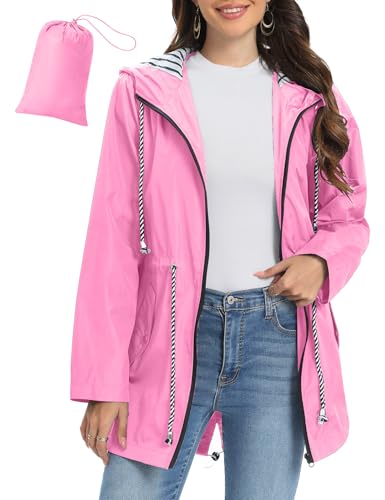 UMIPUBO Women's Raincoat Waterproof Lightweight Outdoor Jacket Packable Rain Jacket for Spring and Summer with Hood