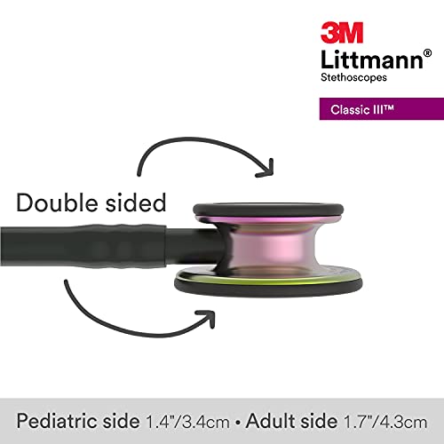 3M 5870 Littmann Classic III Rainbow-Finish Chestpiece Monitoring Stethoscope with 27" Black Tube, Black Stem and Headset