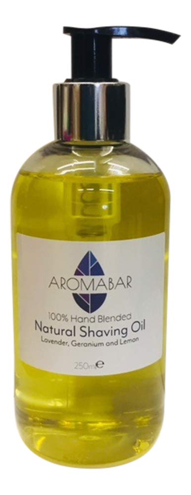Natural Shaving Oil 250ml Lavender, Geranium & Lemon Pre Shave Oil 100% Pure with Pump Dispenser or Use as a Post Shave Moisturiser Unisex
