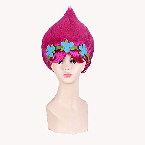 Supersnailman Princess Poppy Trolls Hair Wigs Cap Cosplay Costume Party Halloween for Women Pink