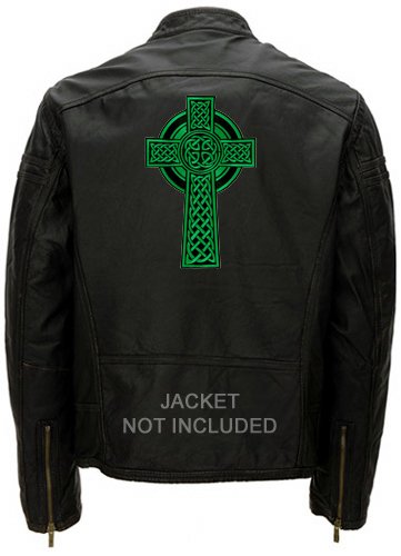 Celtic Cross Large Iron-On Patch Green Embroidered Relgious Gaelic Irish Crucifix