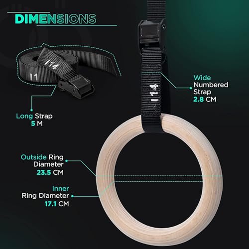 Arabest Gymnastic Rings, Wooden Professional Olympic Rings With 5M Adjustable Buckle Straps, Non-Slip Training Scale, Exercise Calisthenics Equipment For Gymnastics And Pull-U (28Mm)
