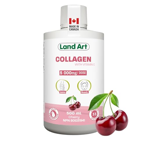 Liquid Collagen, with Vitamin C, Complete Joint and Beauty Care Formula, Fast-Action Anti-Inflammatory, Non-GMO, Gluten-Free, Sugar-Free, Cherry Flavour, Made in Canada, 500ml Bottle