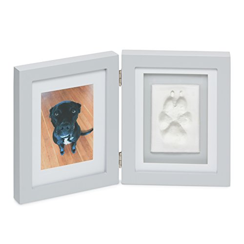 Better World Pets Paw Prints Keepsake Photo Frame Holds 4 x 6 inch Picture - Memorial Clay Imprint Kit - for Dogs and Cats - Perfect for Pet Lovers - Hinged for Desktop