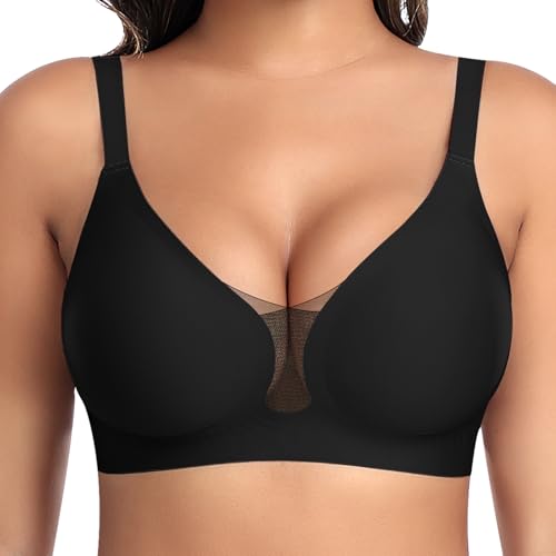 Women's Bra Without Underwire Seamless Smooth Soft Bra Fashionable Lace Mesh Deep V-Neck Comfortable Bra Padded Bra Bustier Non-Wired Soft Bra Seamless Bralette T-Shirt
