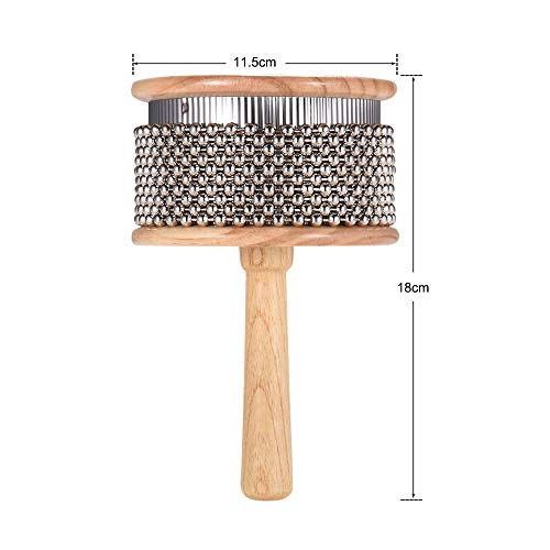 Muslady Wooden Cabasa Percussion Musical Instrument Metal Beaded Chain & Cylinder Pop Hand Shaker for Classroom Band Medium Size