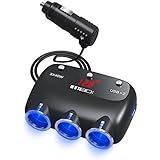 MEIDI 120W 3-Socket Cigarette Car Lighter Power Adapter DC Outlet Splitter with 12V/24V Dual USB Car Charger for Smartphones - Black