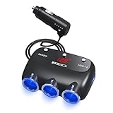 MEIDI 120W 3-Socket Cigarette Car Lighter Power Adapter DC Outlet Splitter with 12V/24V Dual USB Car Charger for Smartphones - Black