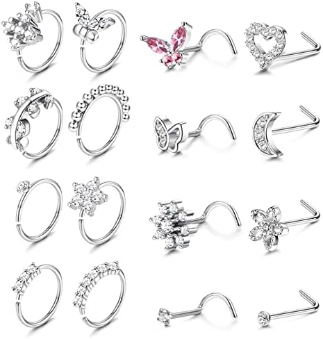 Surgical Steel Nose Ring Hoop Amazon ORAZIO 16Pcs Nose Rings For