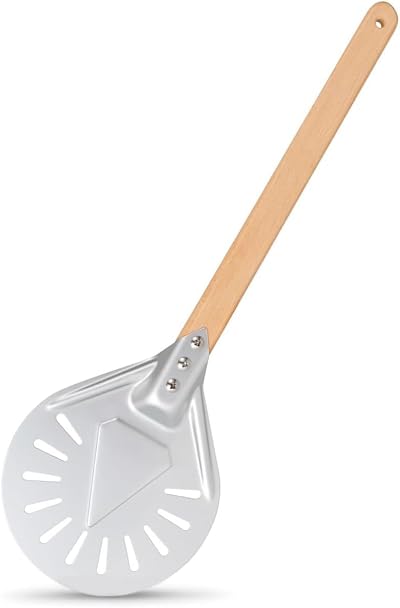 testyu 7 Inch Perforated Pizza Peel Aluminum w/ 40cm Wooden Handle Baking Oven