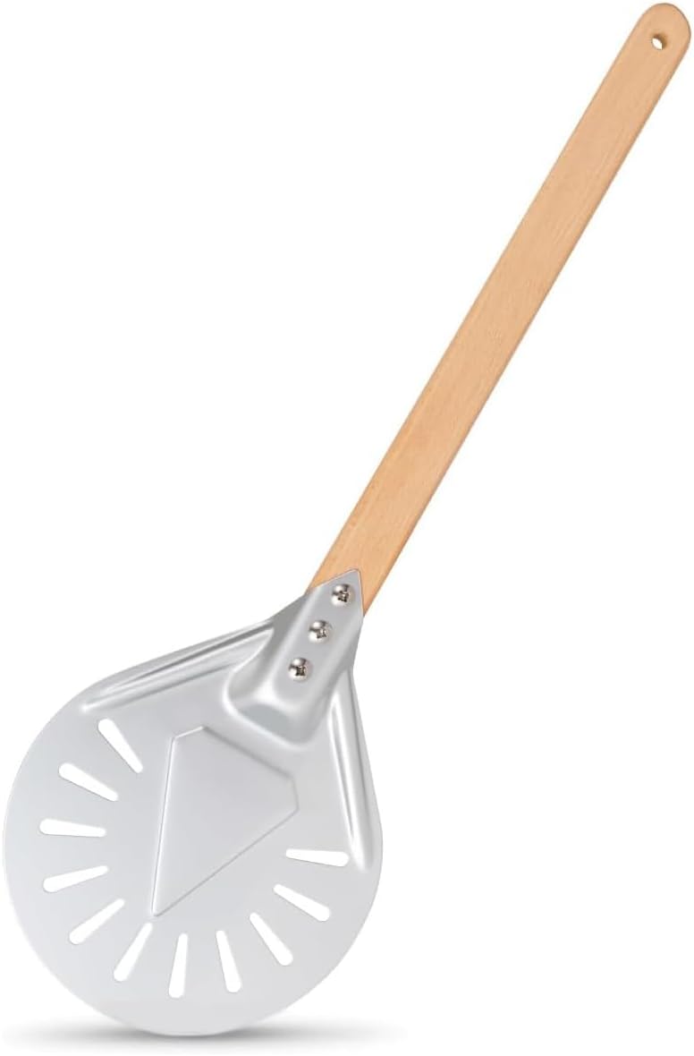 testyu 7 Inch Perforated Pizza Peel Aluminum w/ 40cm Wooden Handle Baking Oven