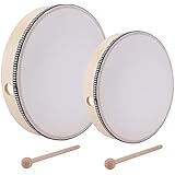 Foraineam 10 Inch & 8 Inch Hand Drum Kids Percussion Wood Frame Drum with Drum Stick