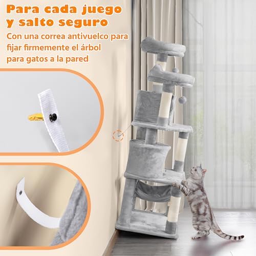 Arranhador de 158 cm Torre de Gatos Grande Cinzento Claro