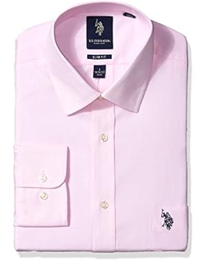Men's Slim Fit Solid Semi Spread Collar Dress Shirt