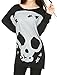 Allegra K Women Long Sleeve Skull T Shirts Loose Blouses Long Tunic Tops, Black, Large / US 14