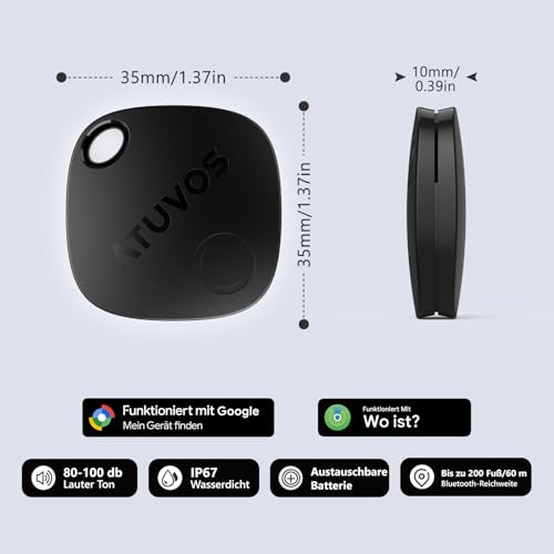 ATUVOS Air Tag Pro Smart Tags Tracker for Android & iOS, New Dual System Key Finder Compatible with Google Find My Device or Apple Where? App, Smarttag Keyfinder for Luggage, Suitcase, Pack of 2