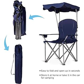 GYMAX Camping Chair, Folding Outdoor Lawn Chair with Canopy, Carry Bag & Cup Holder, Portable Heavy Duty Camp Chair for… 41M1KJ2V8TL